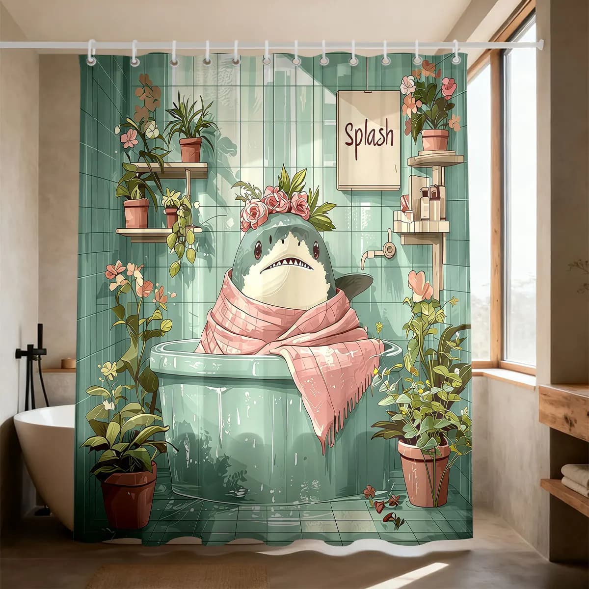 1 pz Tenda Doccia Divertente con Stampa Animale, Tenda Divisoria per Bagno Multiuso, Tenda Appesa per la Privacy, Decorazione Domestica alla Moda