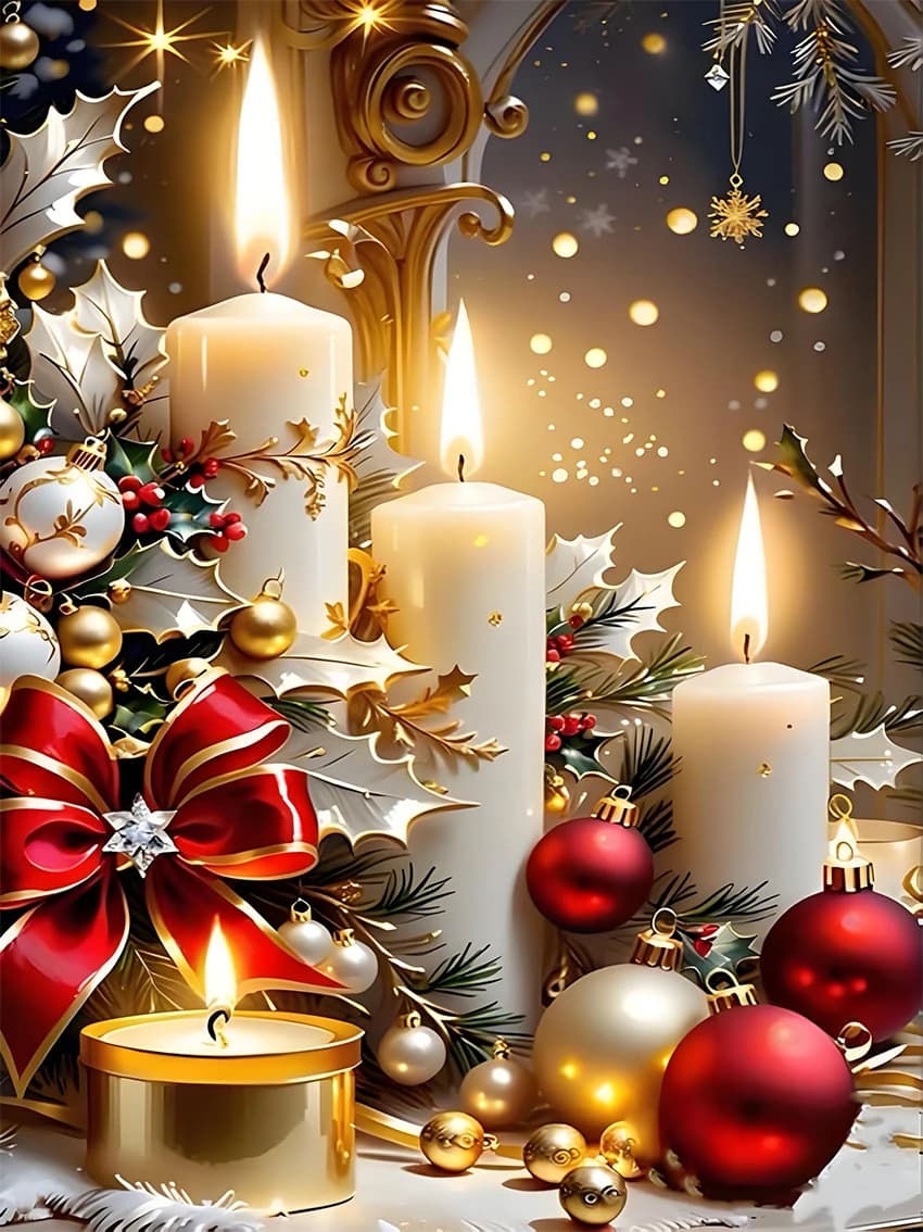 DIY diamond painting kit with Christmas eve candle pattern, art full of diamonds without frame, different sizes to choose from