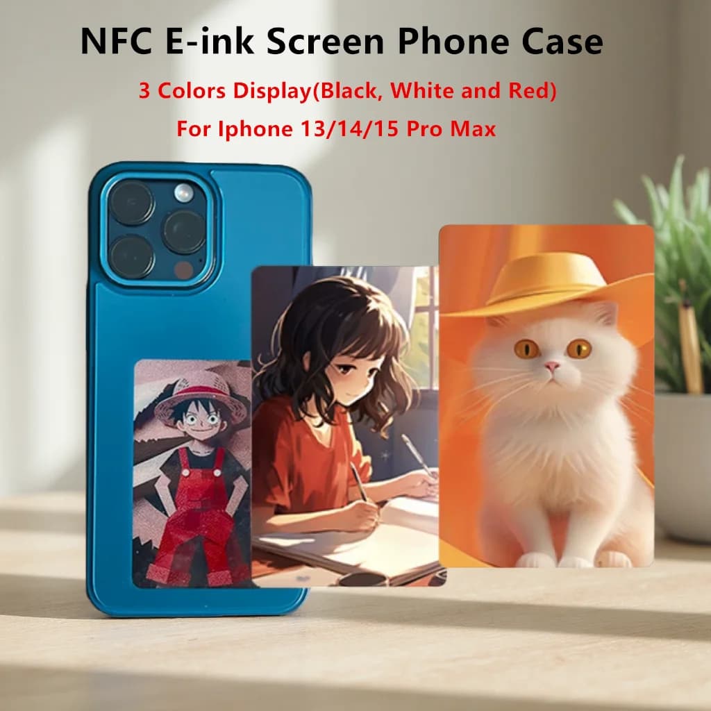 Custodia NFC E-Ink per iPhone 13/14/15 Pro Max con Schermo Wireless per Immagini, Cover Smart NFC con Display a 3 Colori Senza Batteria