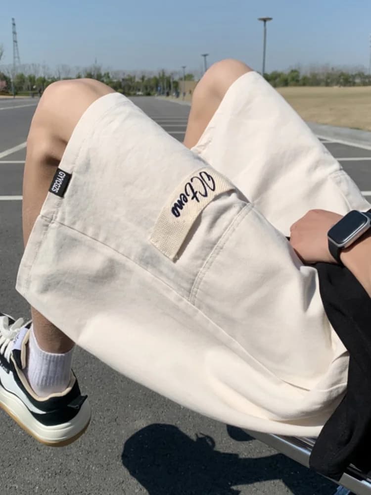 Summer Workwear Loose Straight Cotton Men's Short Pants Trendy Brand Casual Five-Quarter Length Breathable Comfortable Shorts