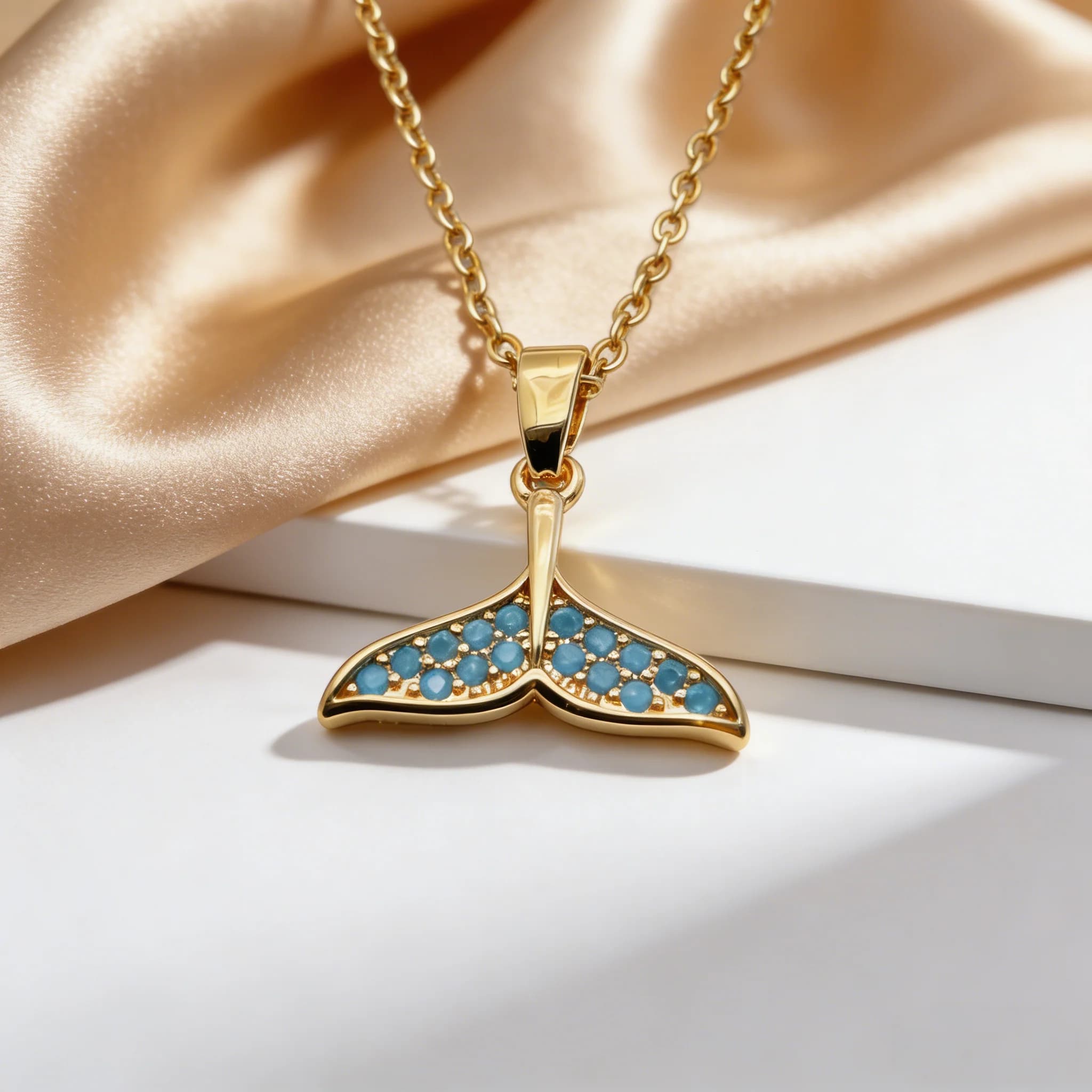 New Fashion Necklace with Blue Whale Coda Pendant for Women, Animal Design in Gold and Silver, Choker Delicate with Clavicola Chain, Jewelry Gift