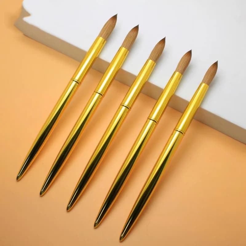 NEW Nail Acrylic Brush Kolinsky Drawing Sable Gold Metal Handle Round Size 14#16#18#20 Manicure Art Salon Painting Tools 1Pcs