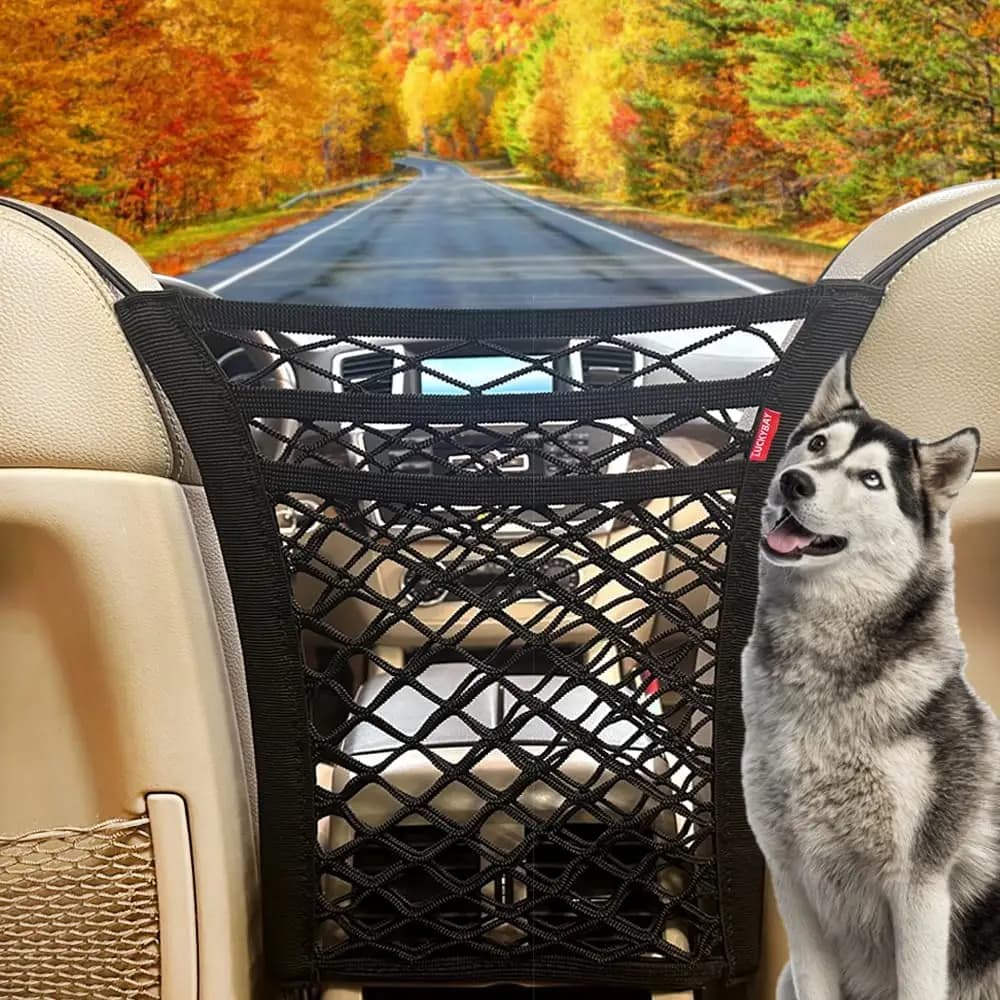 Rete organizer per auto a 3 strati, rete elastica portaoggetti per schienale sedile, barriera per animali domestici e bambini sul sedile posteriore, tasca portaoggetti per il conducente