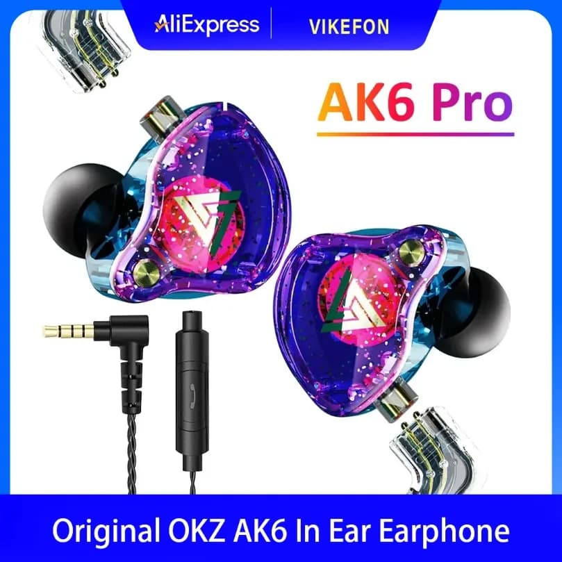 Original QKZ AK6 Pro Wired Earphone HiFi Deep Bass In Ear Monitor Earbuds With Mic Sport Passive Noise Isolating Gaming Headset