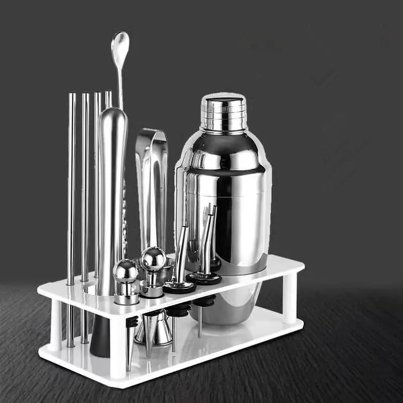 Set da bar per shaker per cocktail, supporto in plastica e legno, in acciaio inossidabile placcato rame, kit per barista, shaker per cocktail