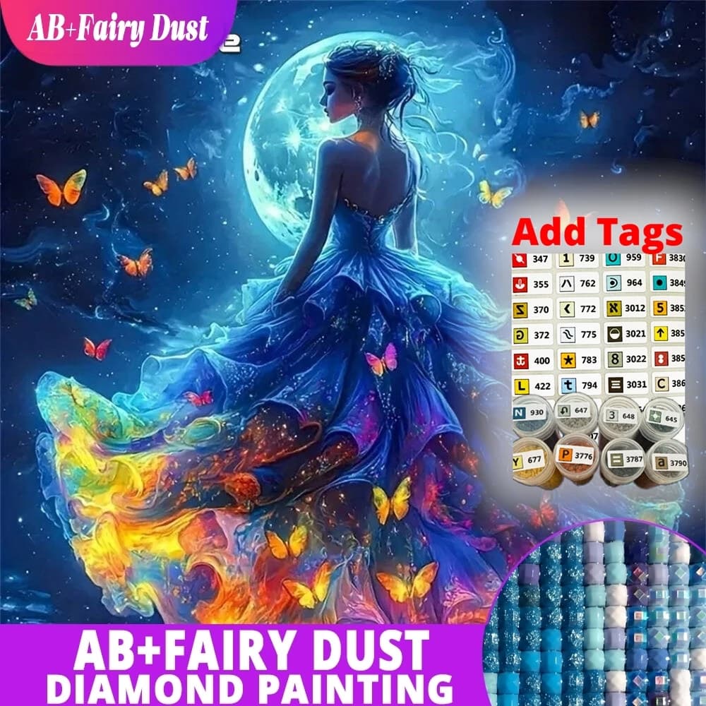 AB Fairy Dust Woman Diamond Embroidery Portrait Girl Mosaic DIY Picture Of Rhinestones Diamond Painting Moon Craft Kit Handmade