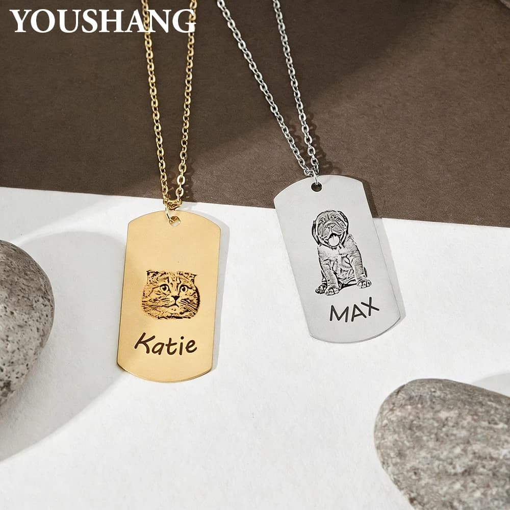 Custom Necklace for Domestic Animals with Laser Engraving, Stainless Steel Pendant, Unisex Commemoration Jewelry for Animals