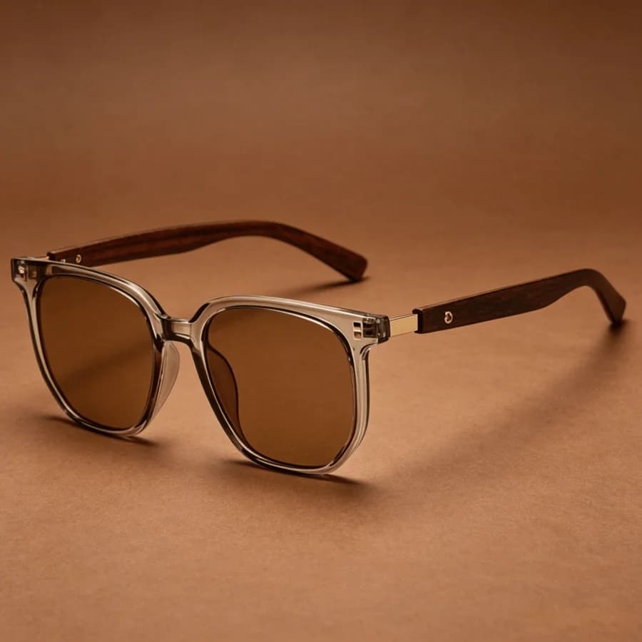 Retro Square Versatile Fashion Glasses With Brown Lenses & Faux Wood-Grain Frames, Unisex For Vacation, Party, Casual Outings &