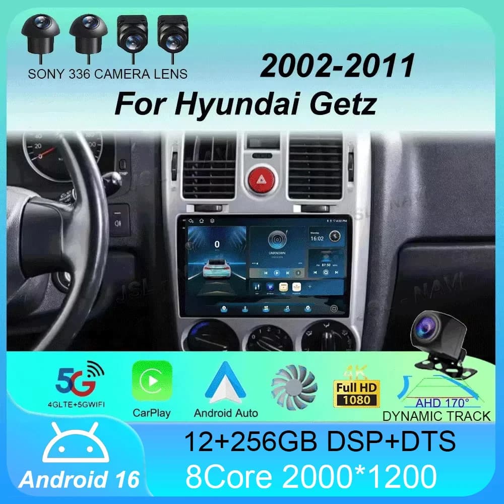 Autoradio Android 15 Per Hyundai Getz 2002 - 2008 2009 2010 2011 Navigazione GPS Lettore Multimediale Stereo WiFi + 4G Carplay DSP BT