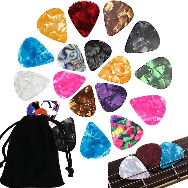 6/12/30/50Pcs 0.46mm Celluloid Guitar Picks – Includes Black Velvet 7x9cm Pouch, Colorful for Acoustic, Electric & Bass TMZ