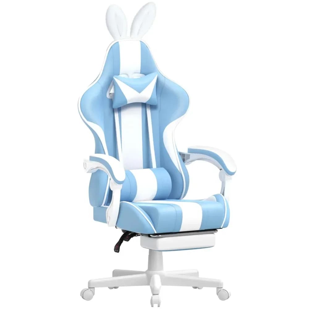 Sedia da Gaming Kawaii con Massaggio, Poggiapiedi e Poggiatesta, Sedia Ergonomica da Gaming con Orecchie da Coniglio, Sedia da Ufficio, Sedia PC, Sedia da Gamer Racing