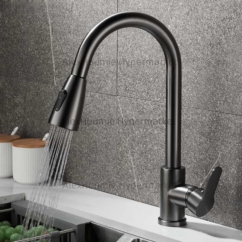 Rubinetto estraibile da cucina con spruzzatore retrattile per miscelatore acqua calda e fredda Rubinetto per acqua monomando con foro singolo