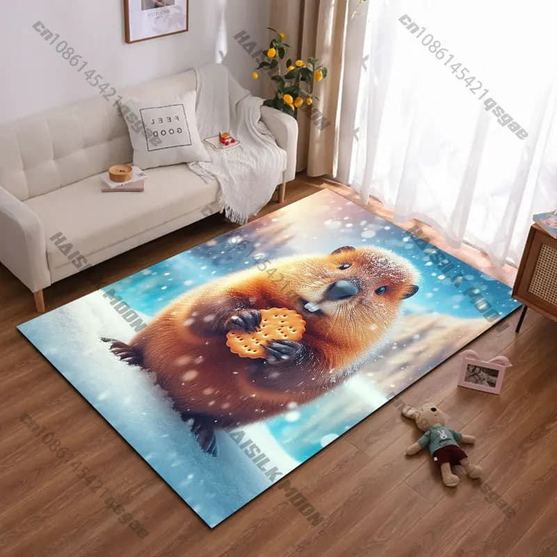 Tappeto con scena invernale, animali e sfondo innevato, per yoga, soggiorno, decorazione per la stanza, tappetino per gattonare per bambini, zerbino, tappeto per giochi