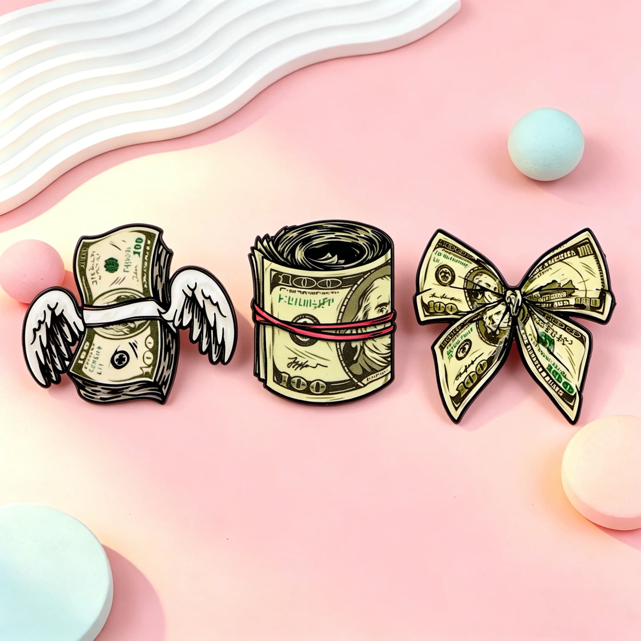 Divertenti Spille Smaltate a Forma di Dollaro, Spille Creative a Forma di Ali d'Angelo e Fiocco, Distintivi per Zaini, Collezioni, Regali, Accessori per Cosplay