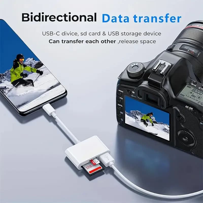 Multi USB C SD TF Card Reader for MacBook, 3 in 1 Memory Adapter, Laptop Video File Copy Transfer