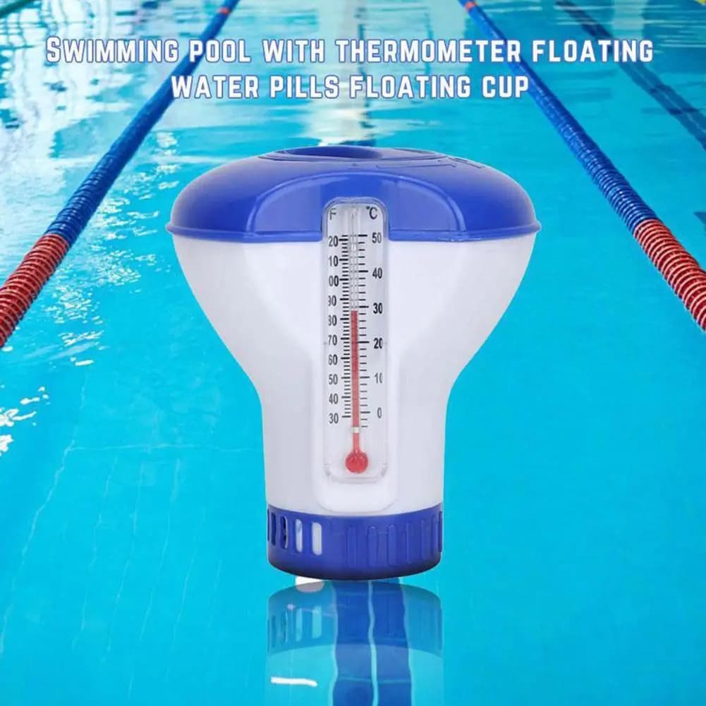Dispenser disinfettante galleggiante per piscina con termometro Pompa automatica Accessori per piscine all'aperto