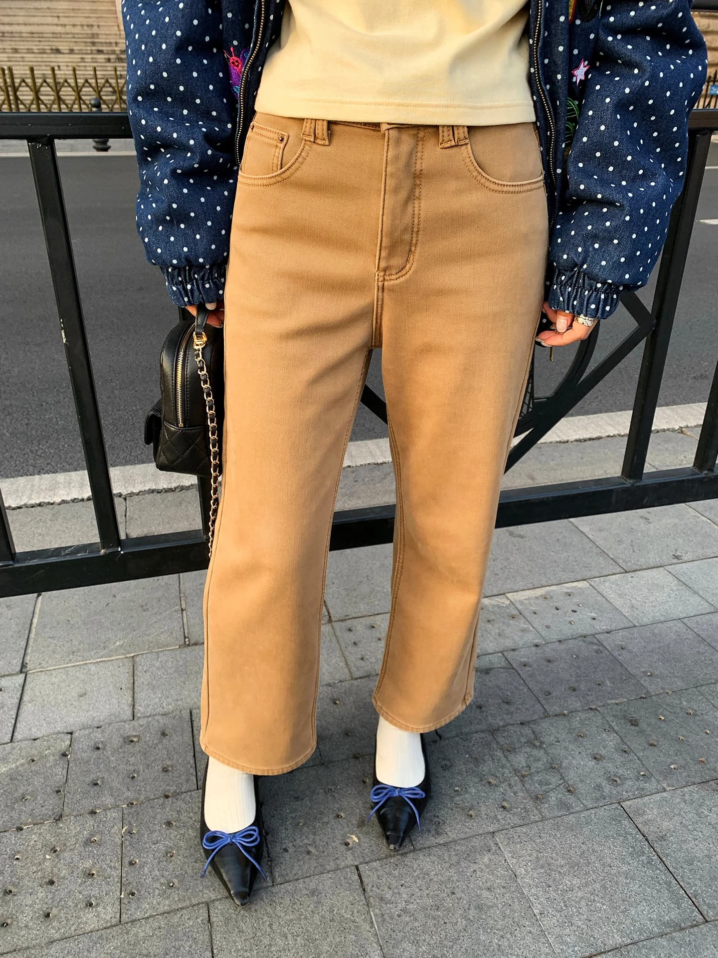 Jeans Foderati in Denim da Donna, Colore Kaki, Design Sensazionale, Gamba Dritta, Misto Cotone, Pantaloni Casual