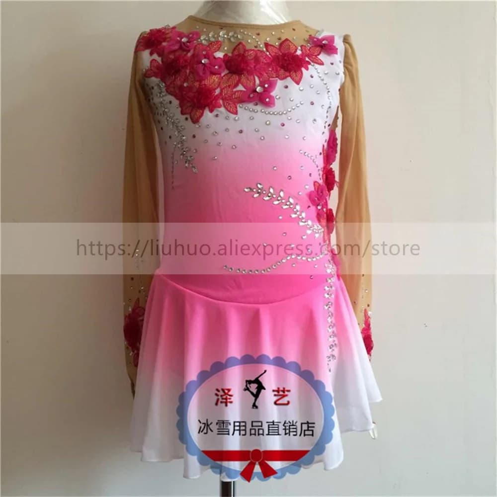 LIUHUO Donne Aldult Ragazza Personalizza Costume Prestazioni Concorso Body Pattinaggio di Figura sul Ghiaccio Vestito Roller PinkTeen Danza Balletto