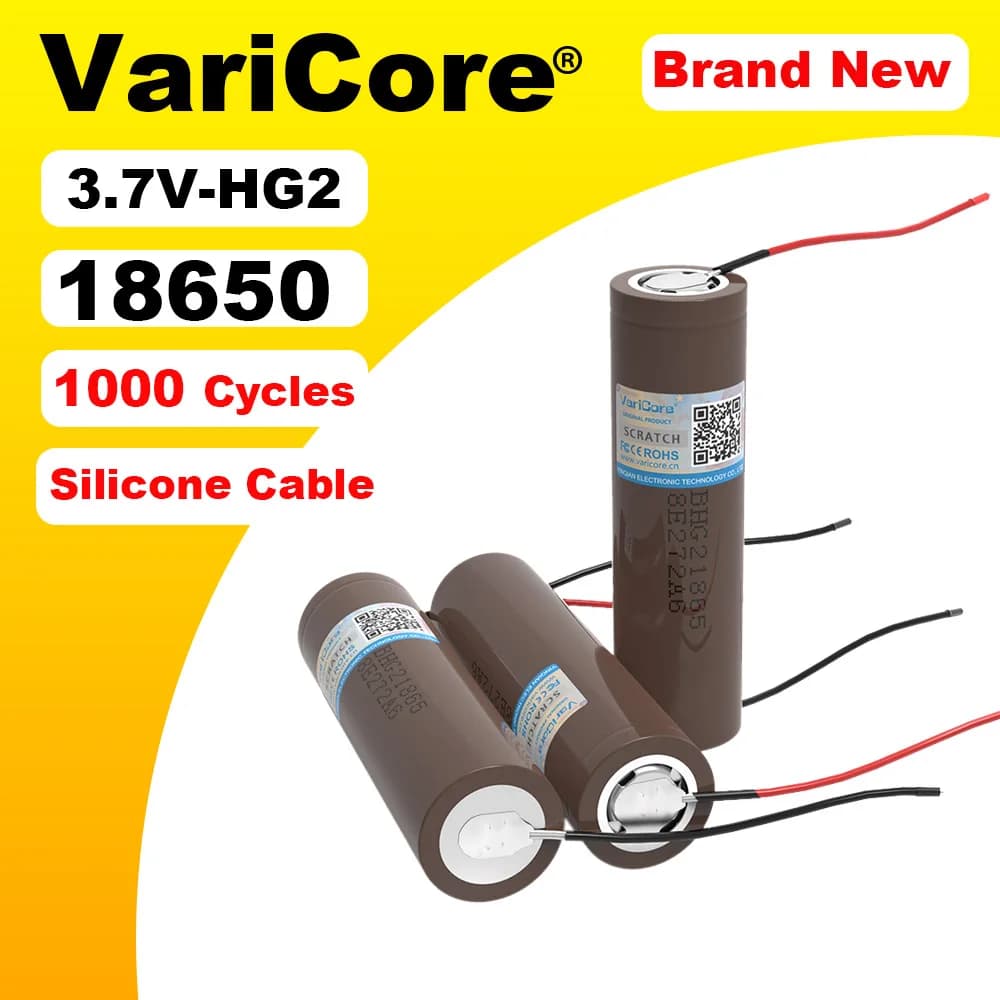 VariCore nuova batteria ricaricabile HG2 18650 3000mAh 18650HG2 3.6V scarica 20A, batterie dedicate + cavo gel di silice fai da te