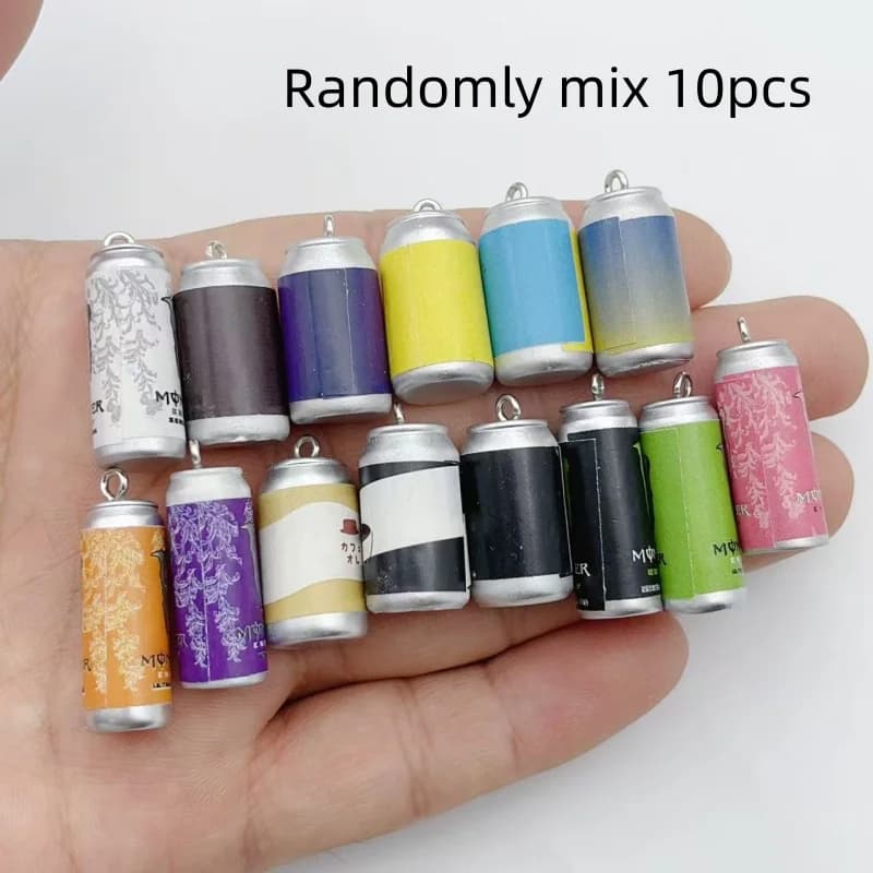 10Pcs Mini Simulation Beverage Can Resin Charms Colorful Imitation Drink Bottle Pendants DIY Earring Keychain Jewelry Making Sup