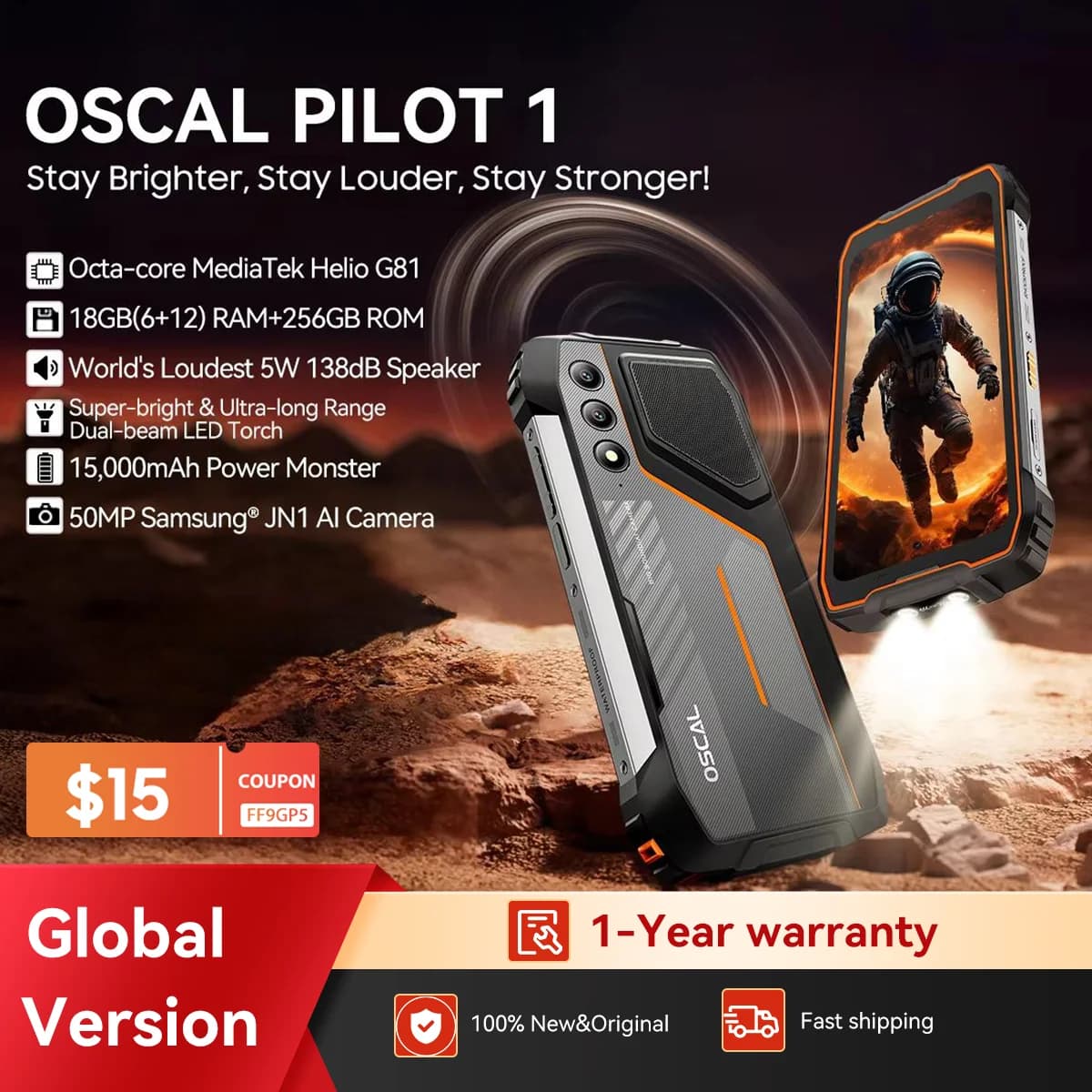 [Estreno mondiale] Telefono robusto Blackview OSCAL PILOT 1, smartphone da 6 GB 256 GB, telefono cellulare HD + display da 6,67 pollici con 15000 mAh, NFC