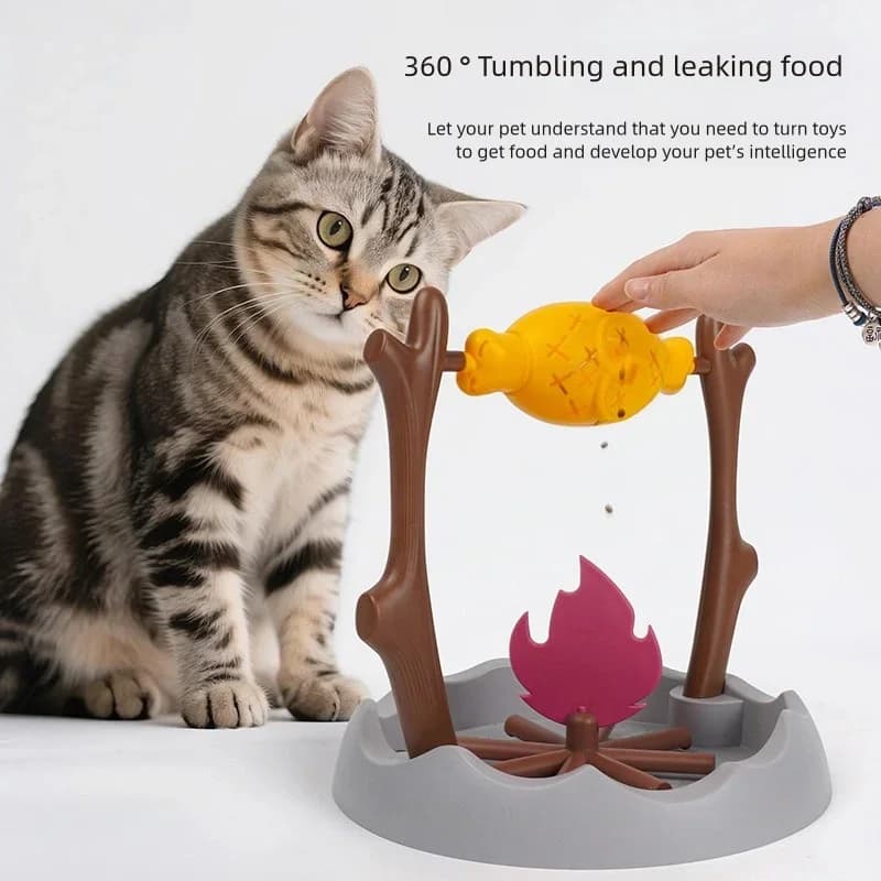 Cats Treat-Dispensing Slow Feeder Pets Dry Food Dispenser Cats Slow Feeding Snack Bowl Grilled chicken Spinning Toy Puzzle Toy