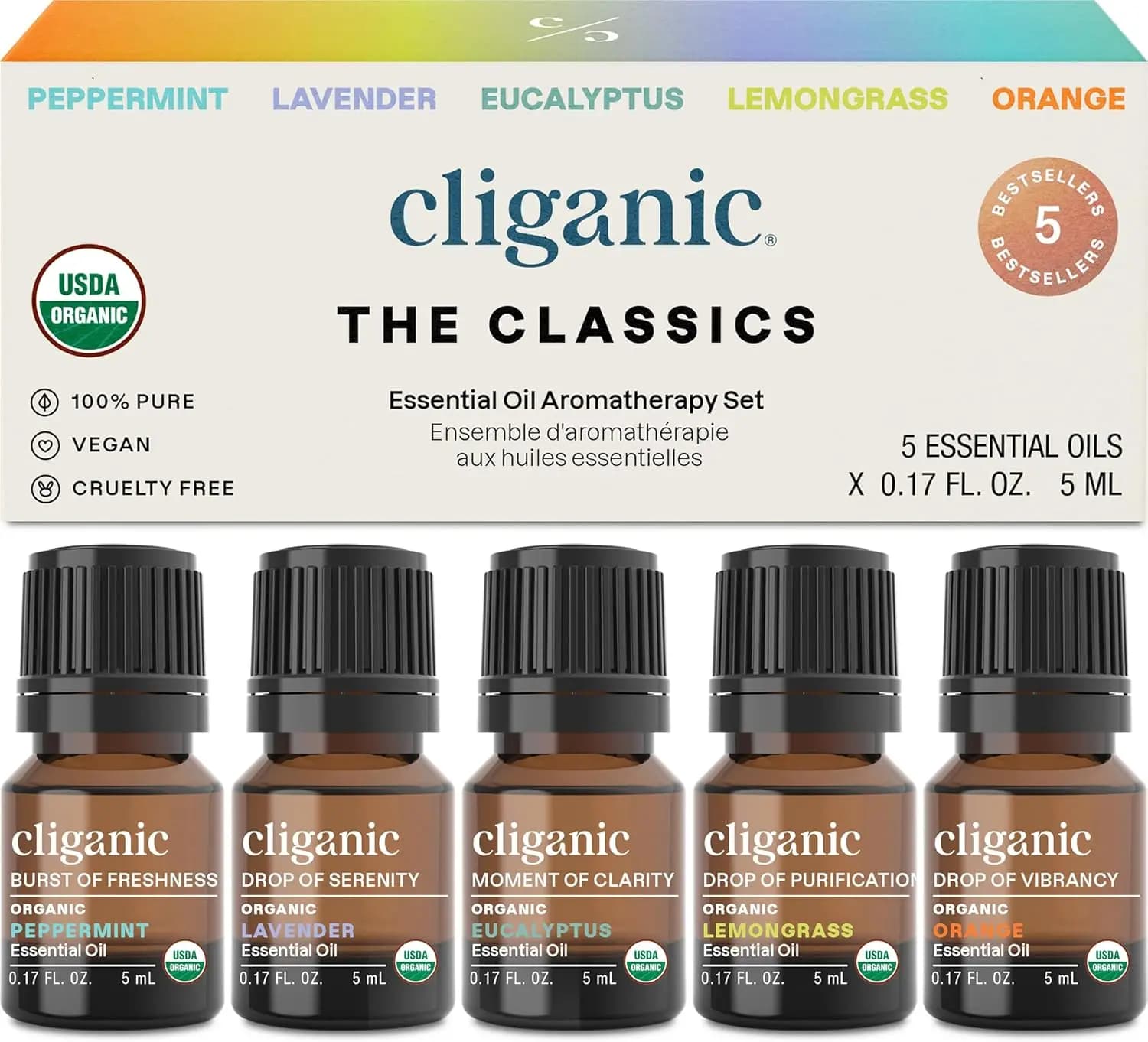 Set di 5 Oli Essenziali Biologici - 100% Puri per Aromaterapia e Produzione di Candele