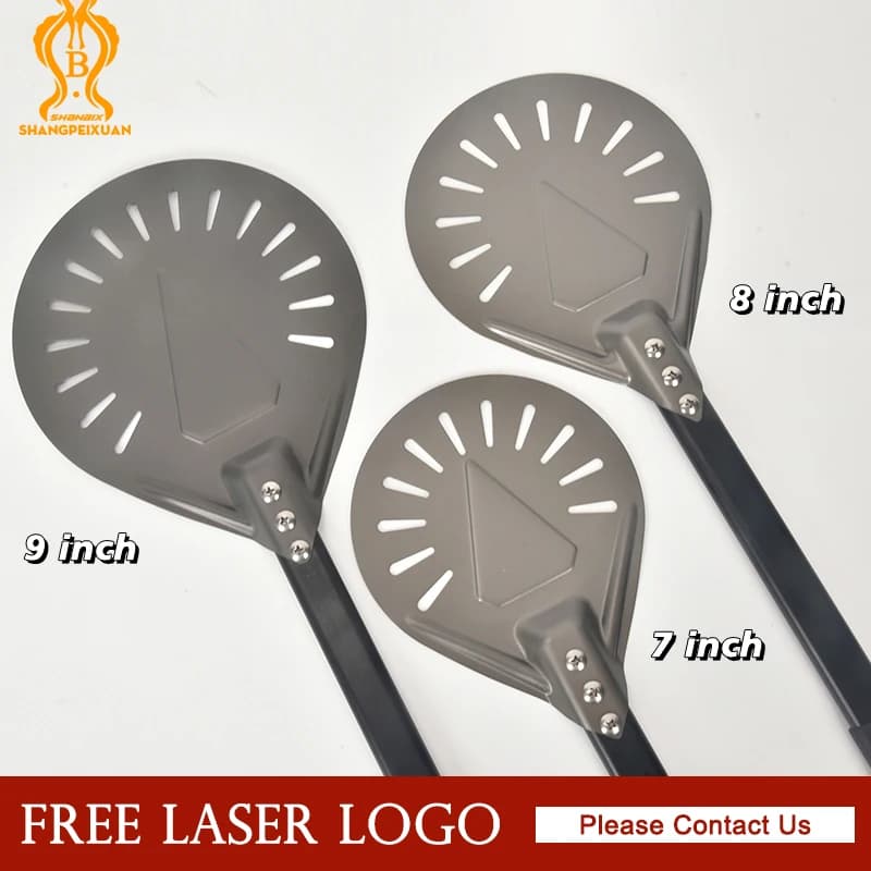 SHANGPEIXUAN 7/8/9 pollici Pizza Turning Peel Pala per pizza in alluminio Buccia per pizza corta anodizzata Manico in silicone antiscivolo Strumento per pizza