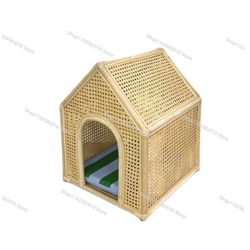 Cuccia per Animali Domestici in Rattan Fatta a Mano, Cuccia Traspirante per Gatti e Cani, Casetta per Cani in Vimini Naturale per l'Estate