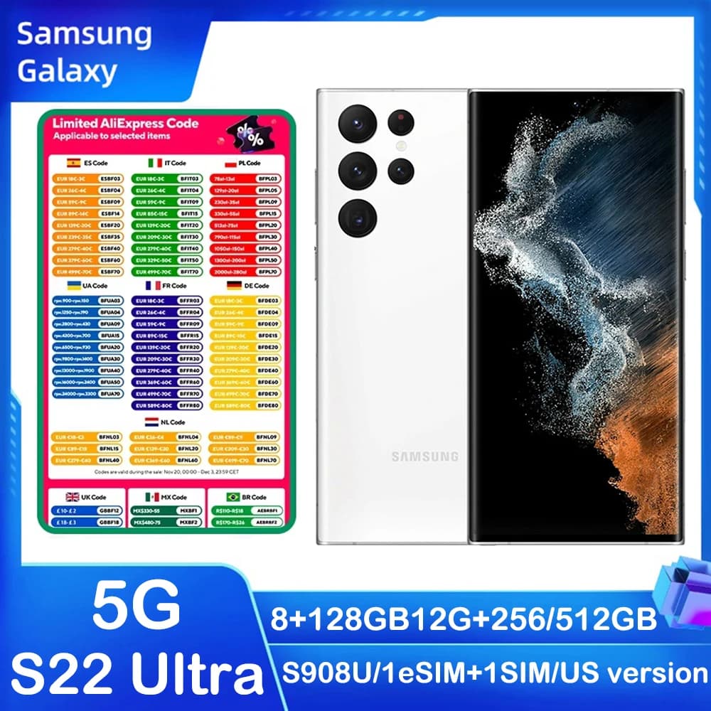 Samsung Galaxy S22 Ultra 5G Ricondizionato, Smartphone Android S908U, 6.8 Pollici, Snapdragon, NFC, Samsung S22U 108MP, Edizione Sbloccata USA