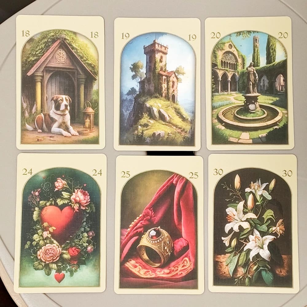 Stampato su cartoncino doppio rilievo 350GSM Mazzo Oracle Lenormand medievale 9 * 6 cm 36 carte