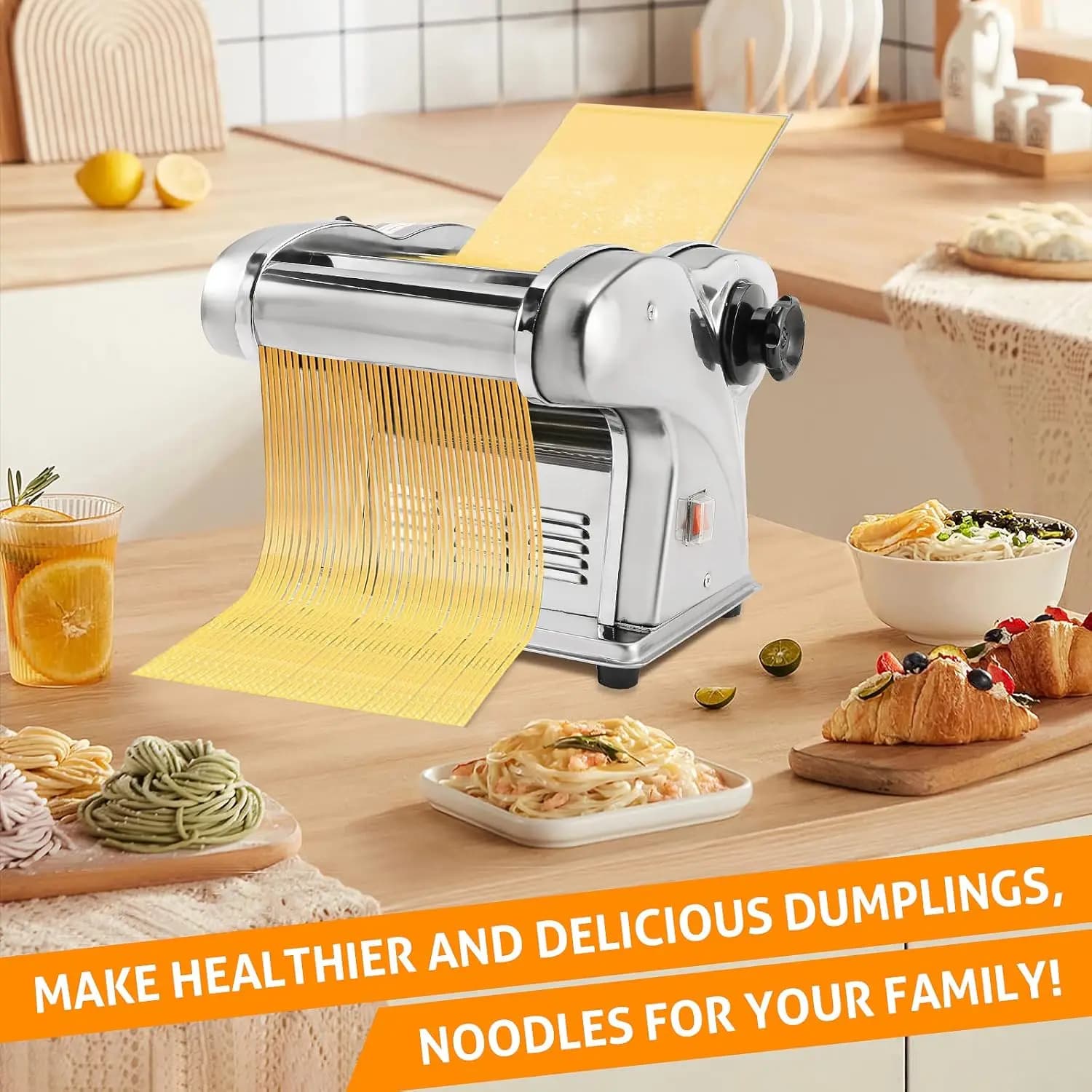 Electric Pasta Maker Machine 2 IN1 Pasta Dough Spaghetti Roller Noodle Pressing Machine 135W
