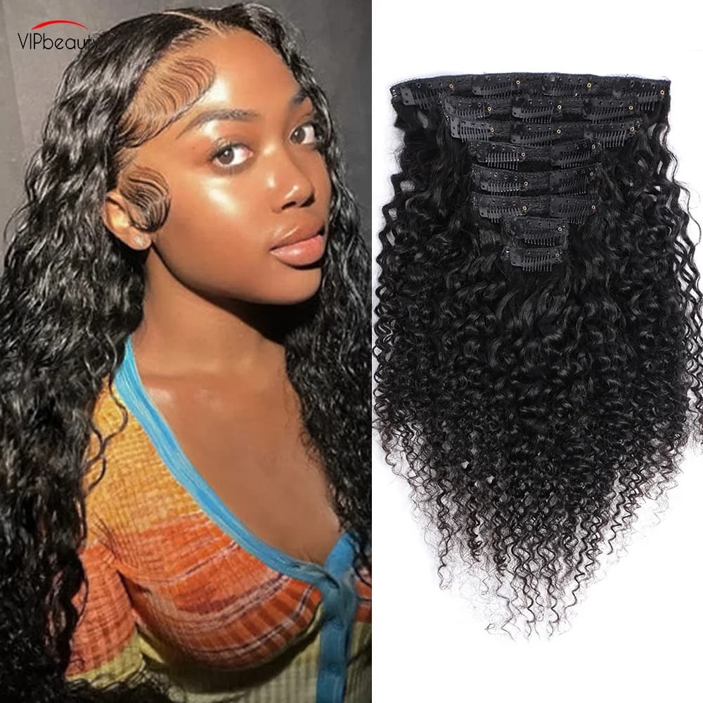 Alibele Clip per capelli umani neri naturali ricci crespi nelle estensioni dei capelli Clip Ins Capelli umani Facile installazione Testa piena Afro crespo riccio