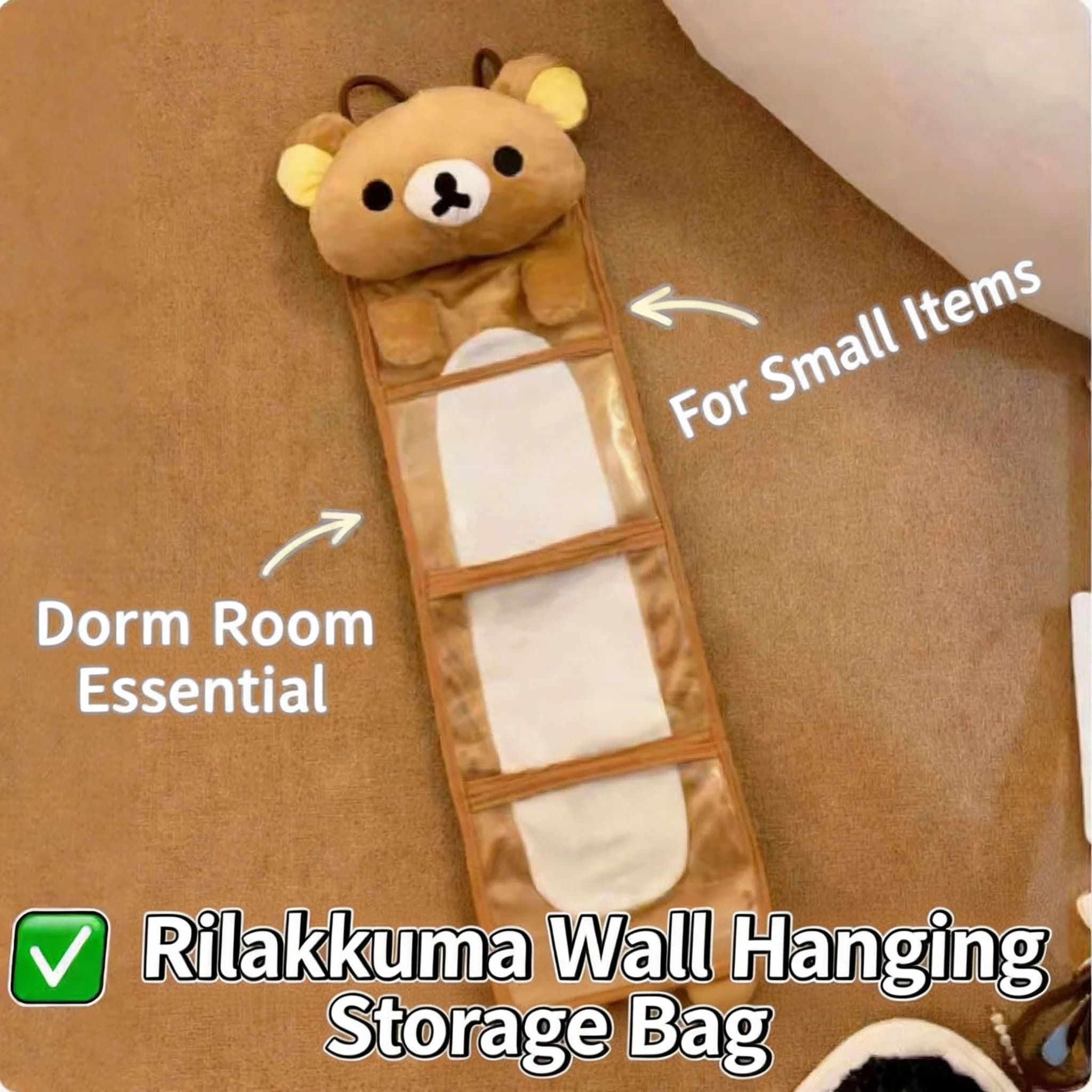 Cute Rilakkuma Japanese Cartoon Wall Hanging Storage Bag Dorm Bedside Sundry Organizer Door Back Hanging Pouch Multifunctional