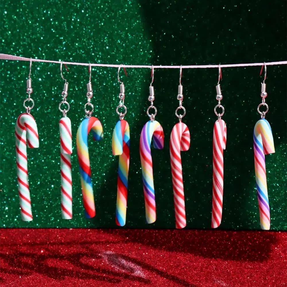 New Colorful Stripes Christmas Earrings Simple Style Candy Cane Christmas Hook Earrings Santa Jewelly Christmas Pendant Earrings