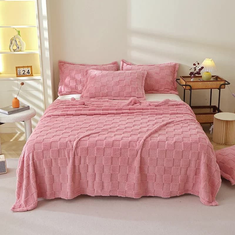 Coperta da tiro in pile per la casa per divano/letto, coperta decorativa Jacquard 3D-coperta di flanella sfocata morbida e leggera accogliente con 2 federe