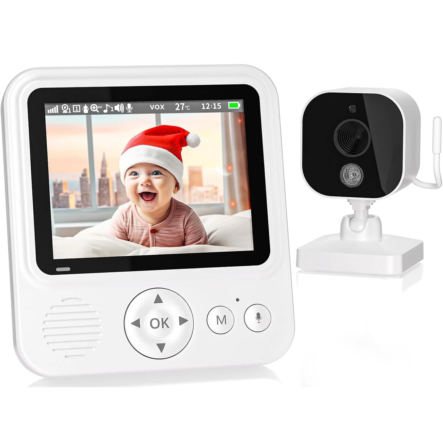 Baby monitor video con fotocamera e audio, display IPS da 2,8 pollici, visione notturna a infrarossi, audio bidirezionale e monitor della temperatura ambiente