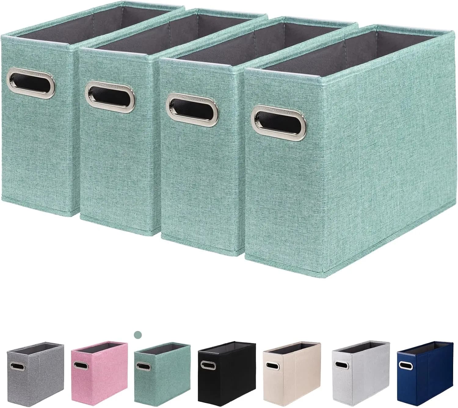 Set of 4 Organizers for Green Documents with Metal Handle, Foldable Fabric Box for Sheets Size Letters