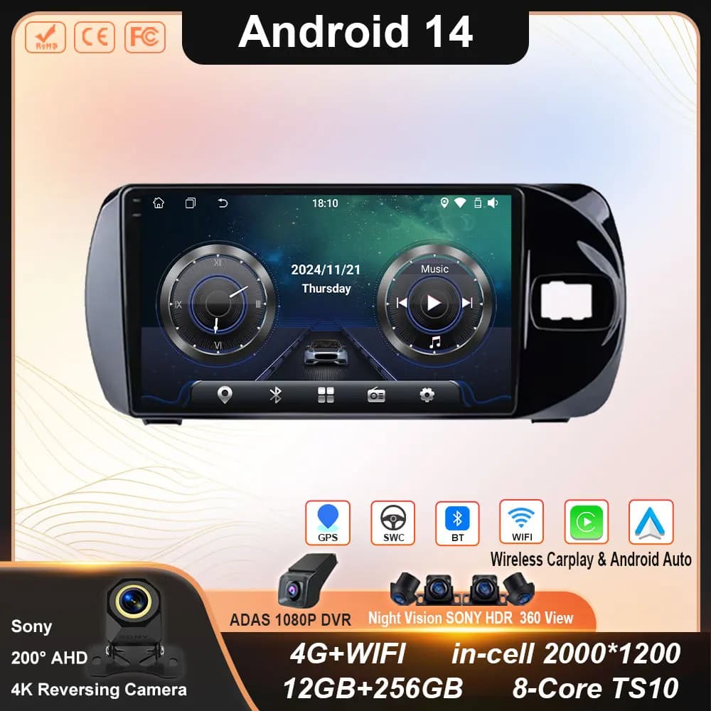Autoradio Reader for Toyota Vitz 3 XP130 2014 - 2019 RHD With Navigation Android GPS Touchscreen 4G Wifi Bluetooth No 2din DVD