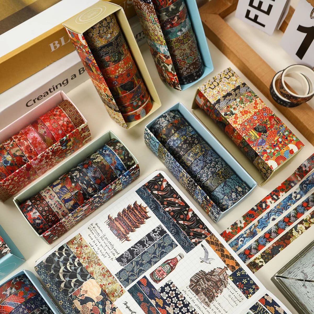 Set di nastri di carta cerata retrò 10 pezzi/scatola Serie di nastri di carta cerata Ukiyoe Materiale decorativo fai da te Manuale Nastro Forniture di cancelleria