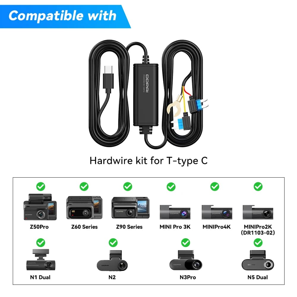 DDPAI Dashcam Hard cable for 24-hour parking monitor compatible with N1/N3 Pro/N5/Z40/Z50