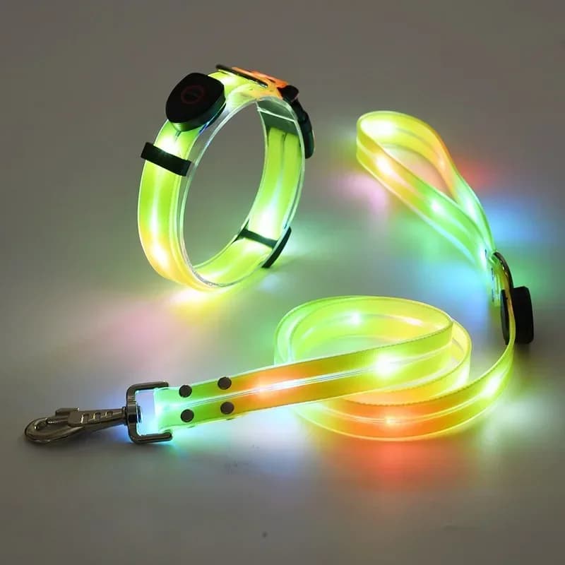 Collare luminoso notturno e collare per animali domestici con corda di trazione con guinzaglio per cani in tessuto di nylon con notte per evitare smarrare la catena di gatti