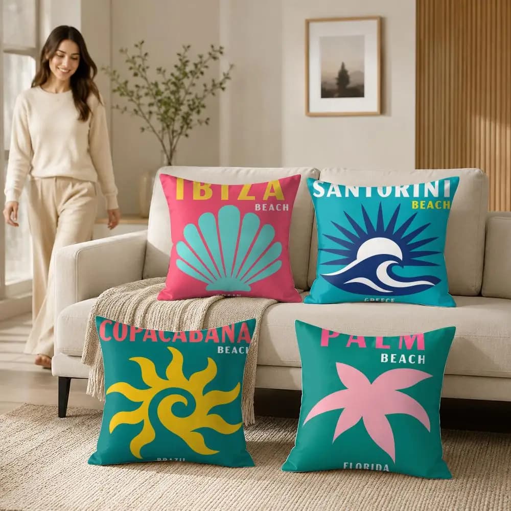 Aesthetic Travel College Style Cushion Cover Soft Short Plush Pillow Case Double Sided Print Washable Sofa Home Decor Gift