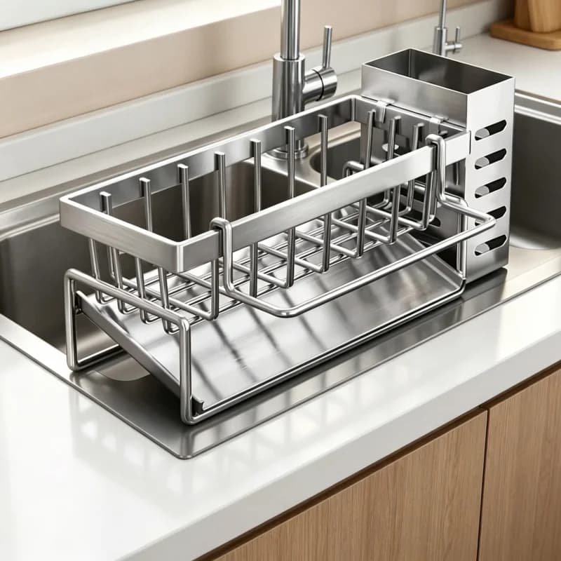 Multifunctional Drain Storage Rack Small Capacity Stainless Steel Sink Organizer Holder For Sponge Cleanser Rag Kitchen Anti-rust Water Proof Shelf