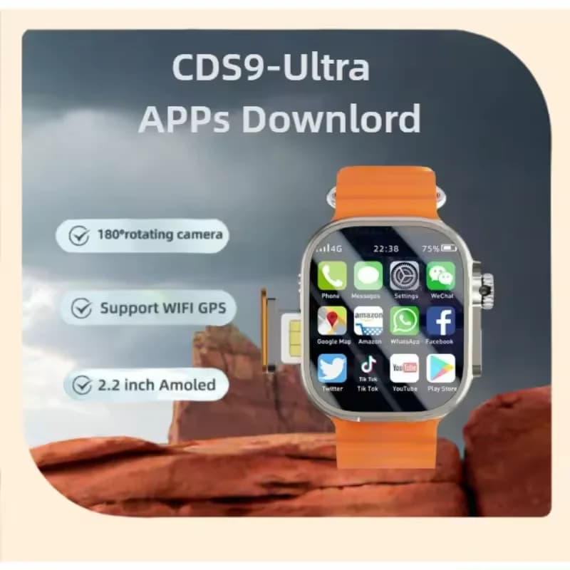 CDS9 Ultra smartwatch scheda di rete 4G fotocamera rotante originale Android 9.0 modificato Google Play Store versione globale smartwatch