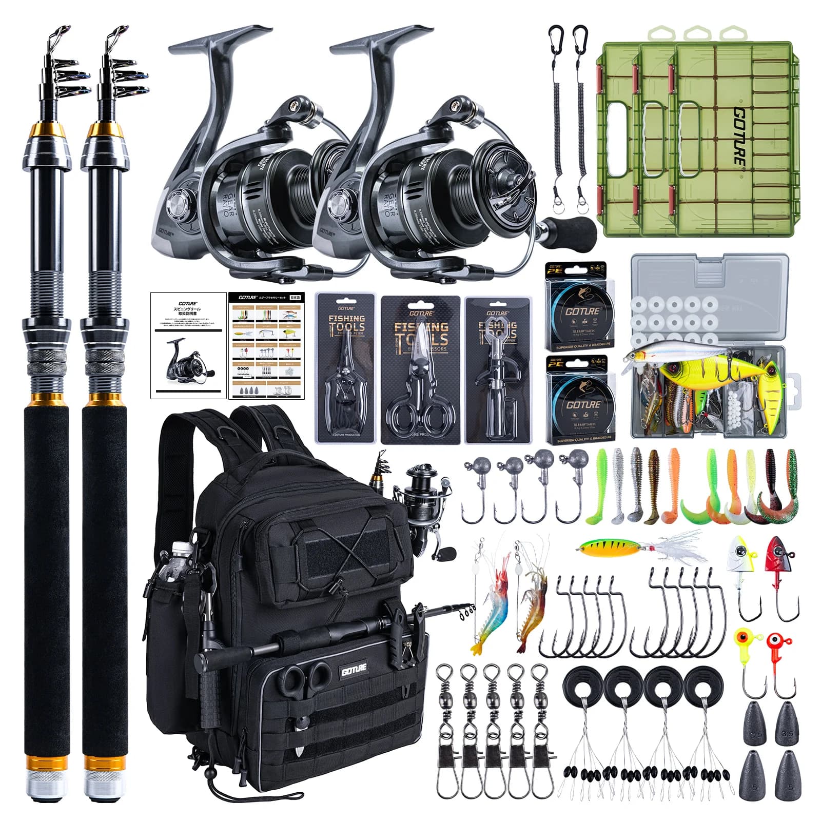 Goture 600D Outdoor Fishing Equipment Backpack, Telescopic Fishing Rod and Boxes Optional tool for man Fishing equipment gift