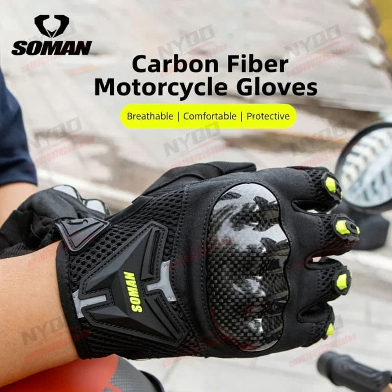 Motorcycle Riding Gloves, Men's Safety, Anti Fall, Breathable, Anti Slip, All Season Universal Carbon Fiber Gloves