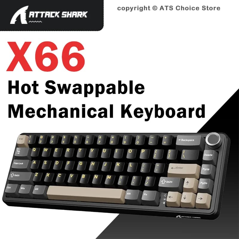 Tastiera meccanica wireless Attack Shark X66, layout compatto 65%, retroilluminazione RGB, hot-swap, Bluetooth, USB-C, PBT, batteria a lunga durata