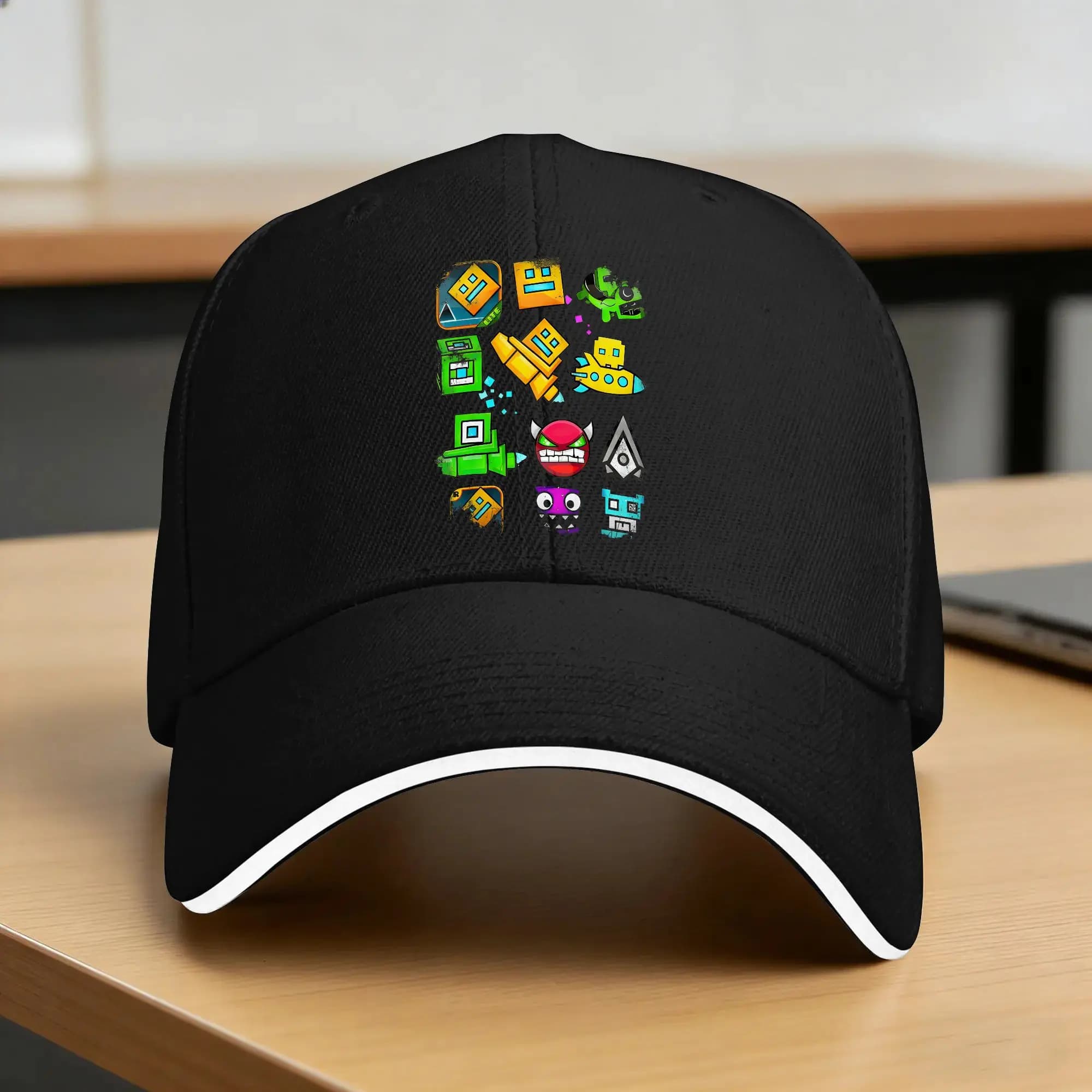 Geometric Dash Video Game Sun Baseball Cap Summer Women Men Custom Trucker Hat Wholesale Classic Hunting Camping Baseball Caps