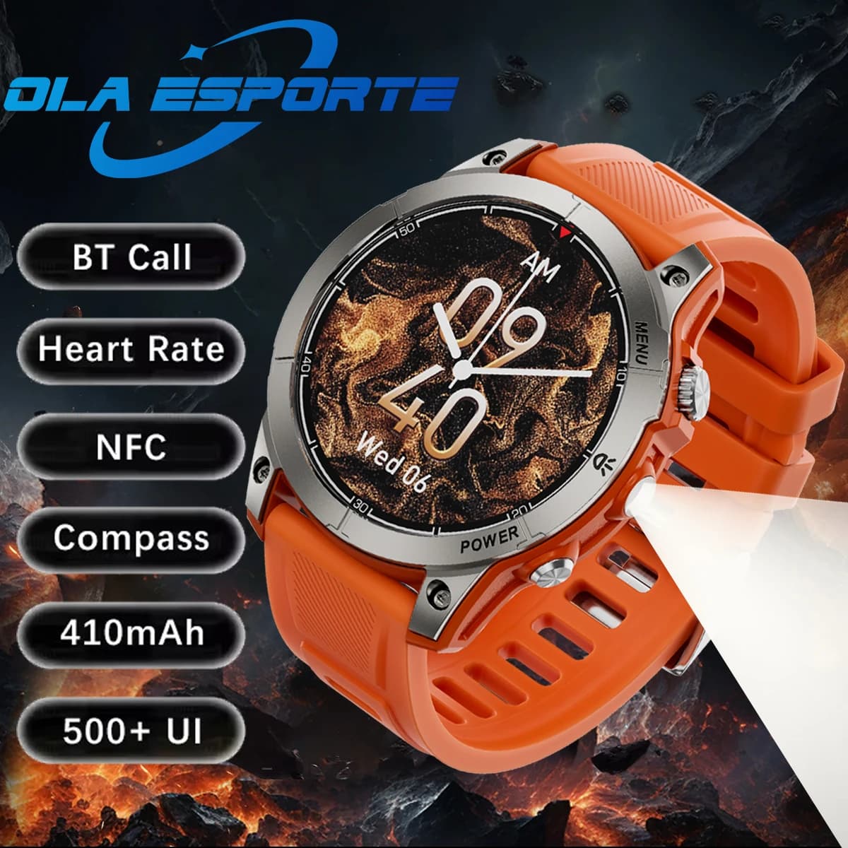 Nuovo GPS Smartwatch Militare Da Uomo Schermo Amoled Torcia Elettrica Monitor di Salute Impermeabile Frequenza Cardiaca Chiamata SmartWatch Da Esterno NFC Donne